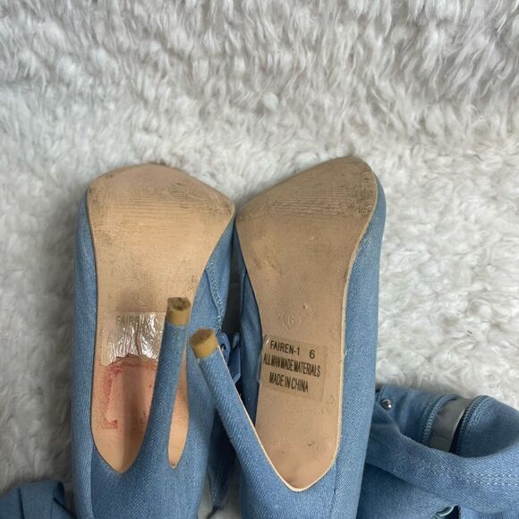 Elegant Collection Denim thigh high back lace up heels boots Size 6 - Picture 9 of 10